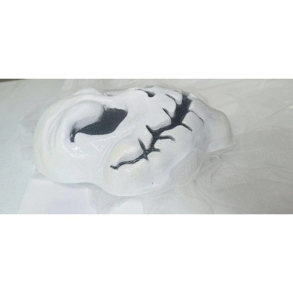 Scary Ghost White Plastic Face Mask Decor with Long White Flowy Tulle